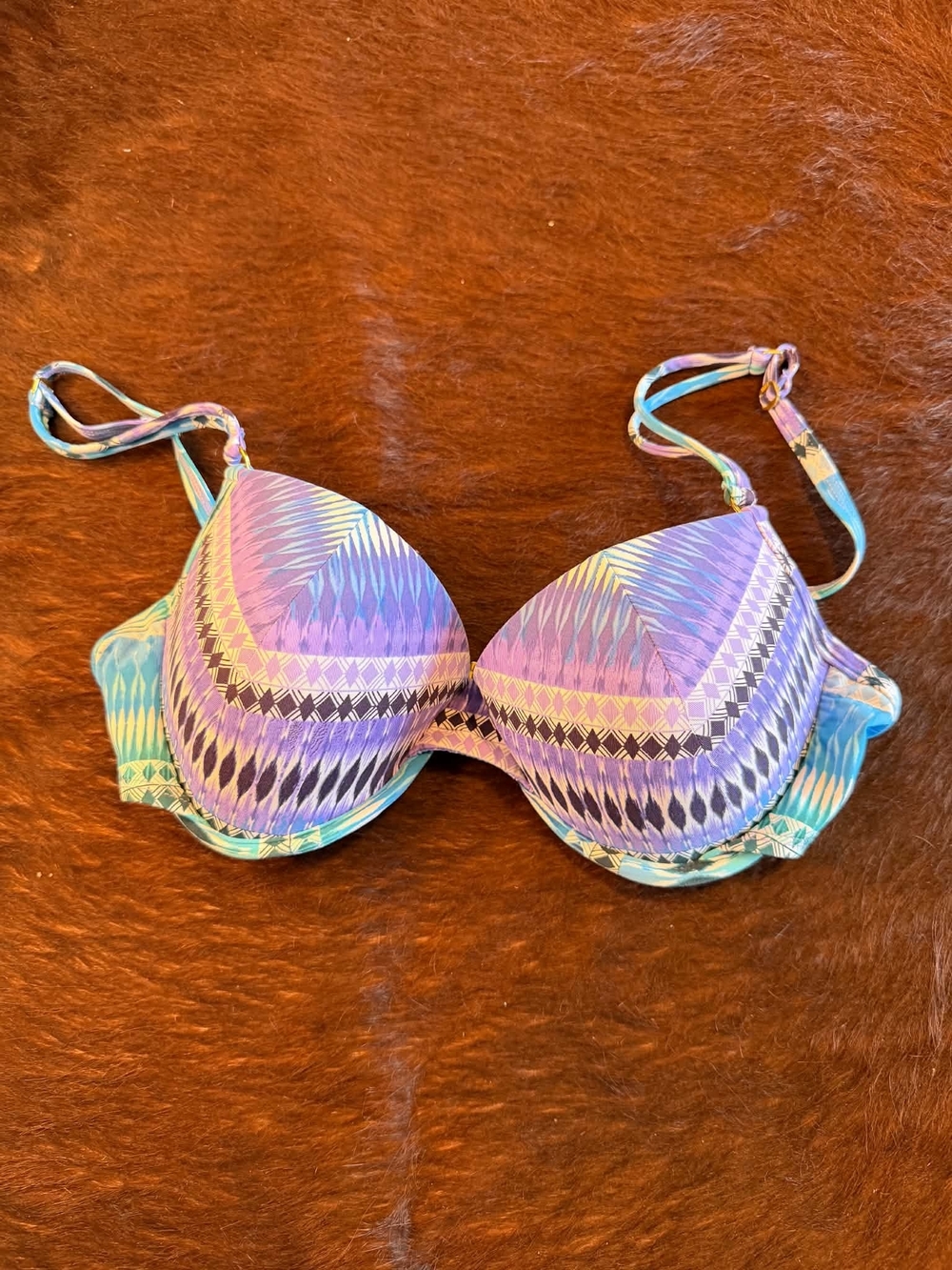 Bleu Rod Beattie Purple & Teal Patterned Push-Up Bikini Top